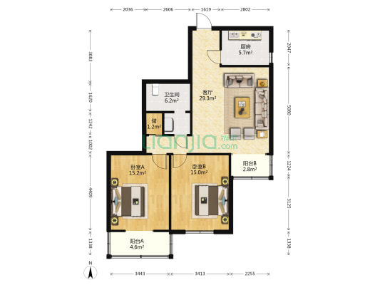 惠禧温泉公寓 2室1厅1卫 108平方