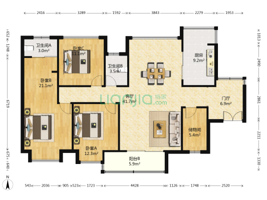 水漾花城花苑 3室1厅2卫 141平方