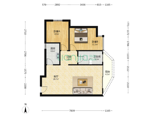 安居逸园 2室1厅1卫 88平方