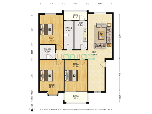 新丰苑 3室1厅2卫 145平方