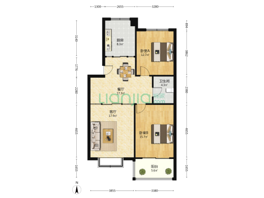 双象家园 2室2厅1卫 91平方