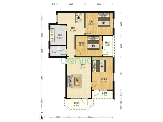 大沥如意楼 3室2厅1卫 102平方