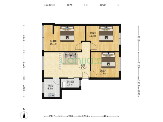 文林路一段236号 3室1厅1卫 77平方