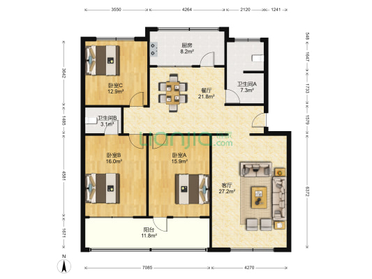 东岳小区西区 3室2厅2卫 143平方