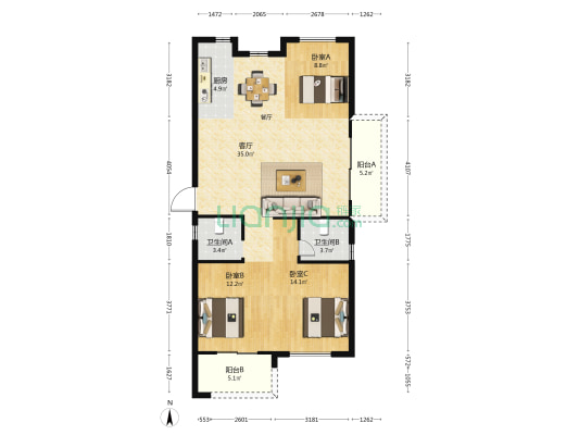 三盛璞悦府一期 3室1厅2卫 120平方