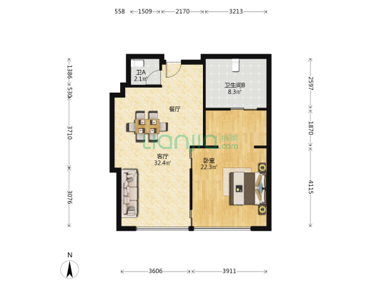世豪翡丽 1室1厅2卫 85平方