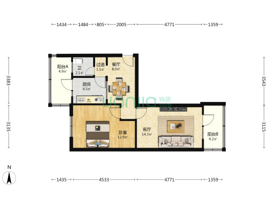 靖远路263号 1室2厅1卫 53平方