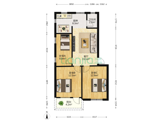 广西卫生厅-机关大院 3室1厅1卫 92平方