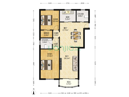 共和小区 2室2厅2卫 100平方
