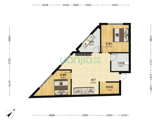 平安商住楼 2室1厅1卫 73平方