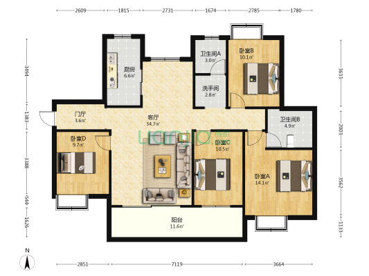 丰溪雅苑 4室1厅3卫 144平方