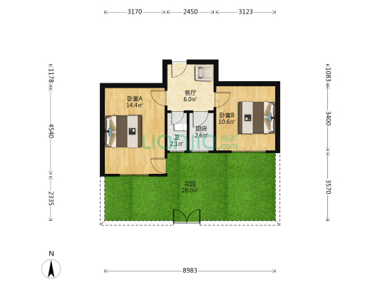魏都路 2室1厅1卫 46平方