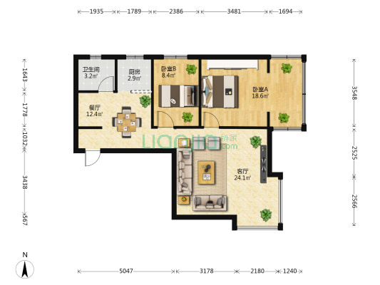 福林广场 2室2厅1卫 86平方