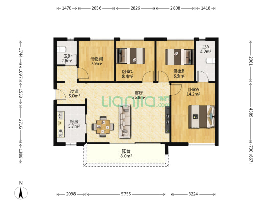 时代家 3室1厅2卫 117平方