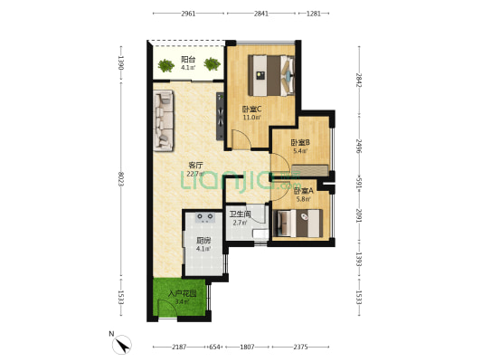 中建·鄂旅投·岭南悦府 3室1厅1卫 72平方