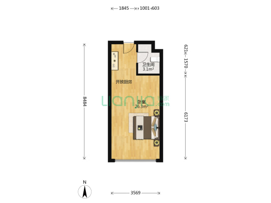 东方云顶 1室0厅1卫 45平方