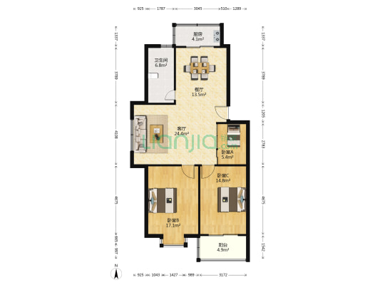 汇景名豪 3室2厅1卫 106平方