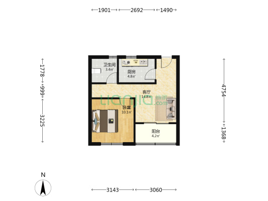 贤德名苑 1室1厅1卫 56平方