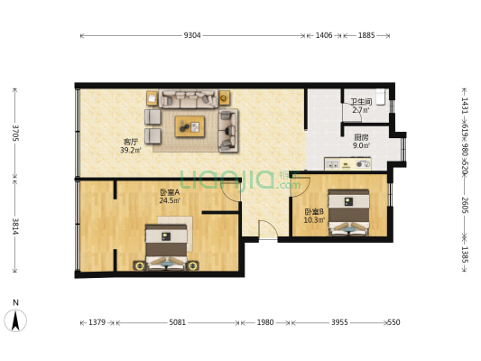 南昌移动通信公司小区 2室1厅1卫 103平方