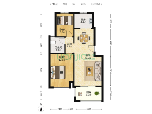 龙光江南雅境里 2室1厅1卫 73平方