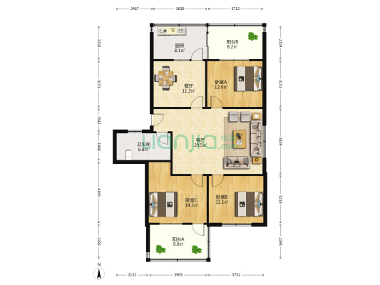 山大南路11号 3室2厅1卫 119平方