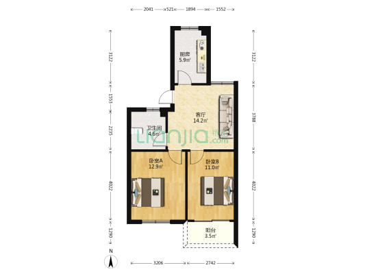 香莲公寓东区 2室1厅1卫 66平方