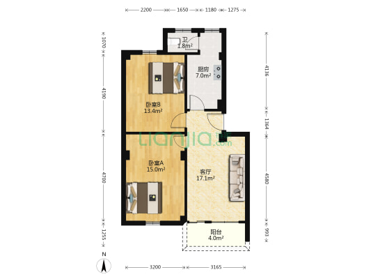 莲员西路 2室1厅1卫 80平方