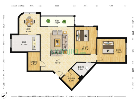 新世纪花园(乐清市) 2室2厅1卫 145平方