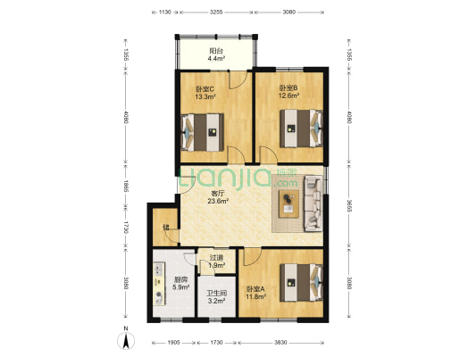 望园小区 3室1厅1卫 94平方