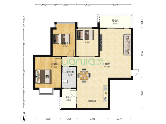 宝盛阳光时代公寓 2室1厅1卫 101平方