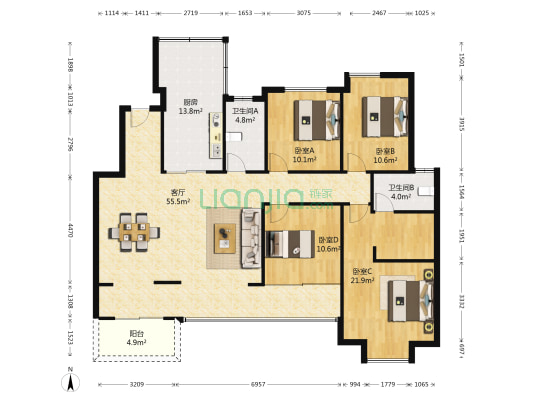 绿地国际博览城二期珑玺 4室1厅2卫 140平方