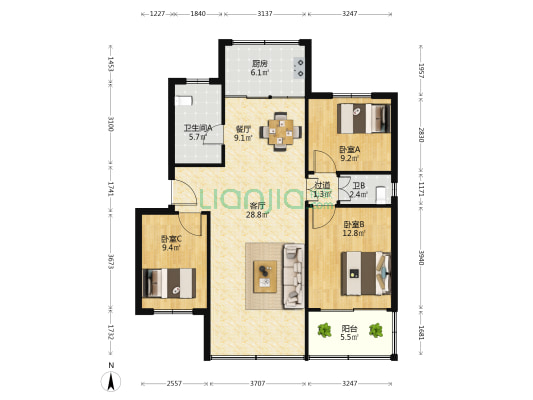 嘉电新村 3室2厅2卫 97平方