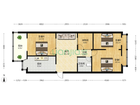 白塔路住宅小区 3室1厅1卫 78平方
