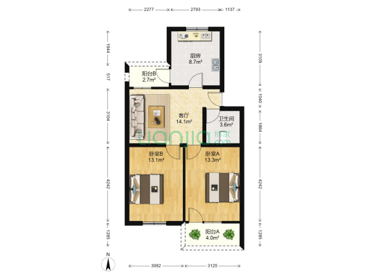竹坑路 2室1厅1卫 71平方