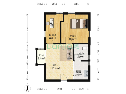 湖心大厦 2室1厅1卫 54平方