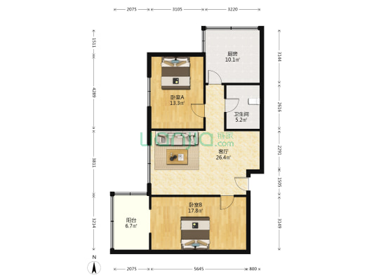 三餐源高层 2室1厅1卫 106平方