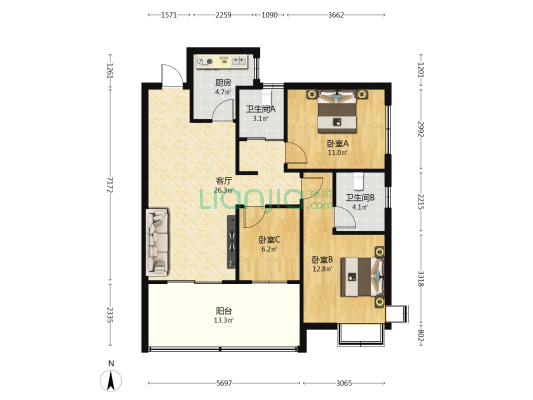 保利崖州湾悦海 3室1厅2卫 103平方