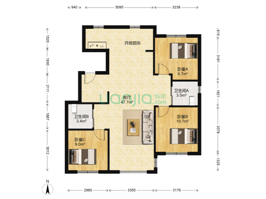 孔雀城别墅1期 3室1厅2卫 104平方