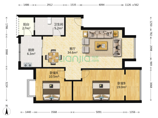 岷江花园 2室1厅1卫 84平方