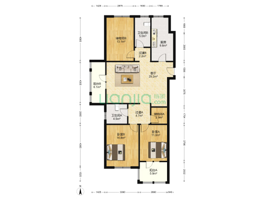 亚特尔未来广场 2室1厅2卫 138平方