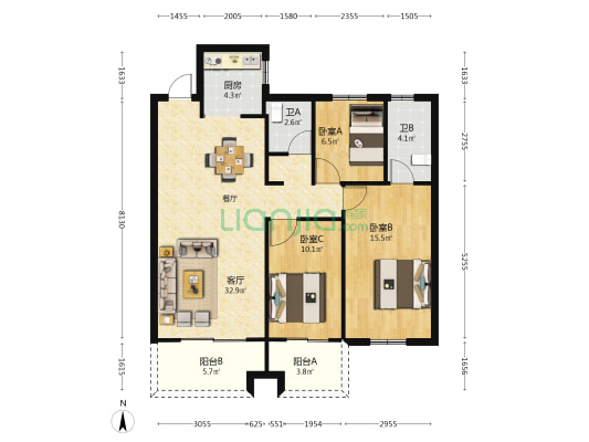 学舟锦庭 3室1厅2卫 107平方