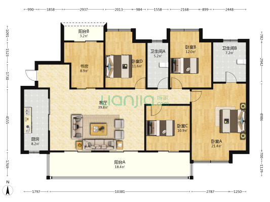 碧桂园·十里江湾 5室1厅2卫 174平方