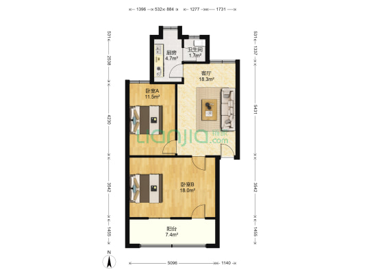 标准件总厂宿舍 2室1厅1卫 72平方