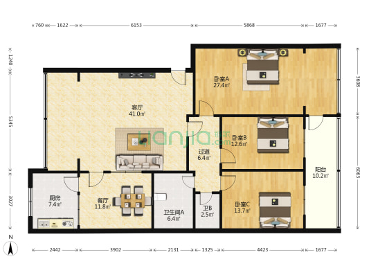 嘉业苑小区（静宁路） 3室2厅2卫 172平方