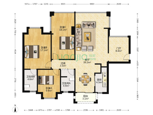 金濂苑 3室1厅2卫 124平方