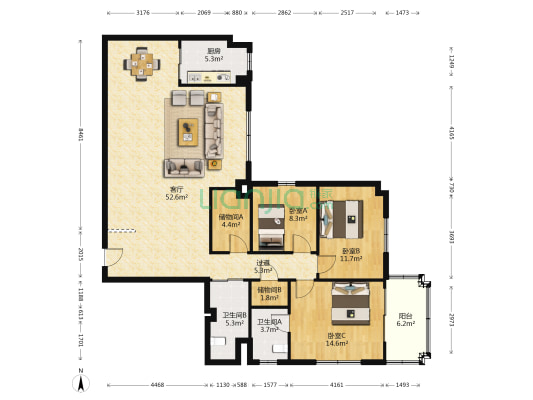 银海大厦 3室1厅2卫 151平方