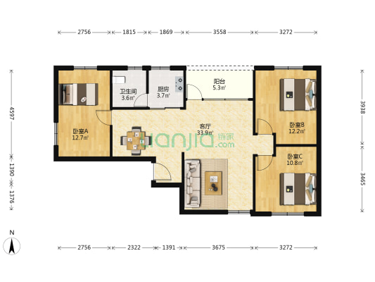 光明西路 3室1厅1卫 95平方