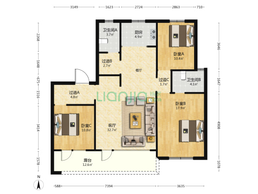 清河熙华园北区 3室1厅2卫 138平方