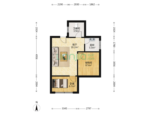 海景花园 1室1厅1卫 55平方