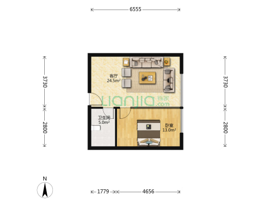 汇金大厦 1室1厅1卫 62平方